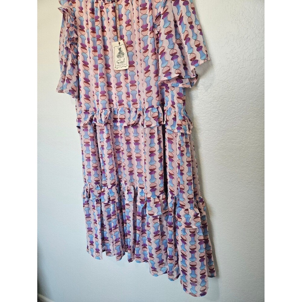 NWT Easel | Geometric Ruffle Tiered Woven Sheer Dress Purple Womens 2X - Picture 6 of 9